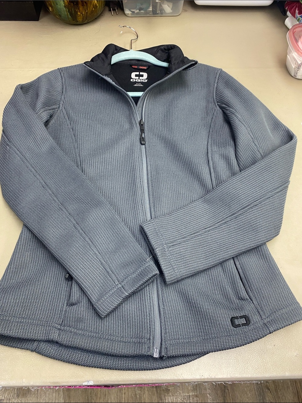OGIO Boys Gray Full-Zip Waffle Knit zip up